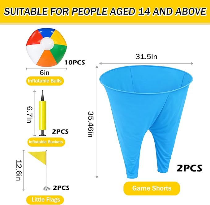 Granny Pants Yard Game for Adults, 2PCS Outdoor Granny Pants Set with 10 Bouncy Balls, 2 Air Pumps & 2 Flags, Fun Backyard Game for Family Gatherings and Group Parties