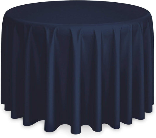 Lann's Linens - 132" Round Premium Tablecloth for Wedding/Banquet/Restaurant - Polyester Fabric Table Cloth - Navy Blue