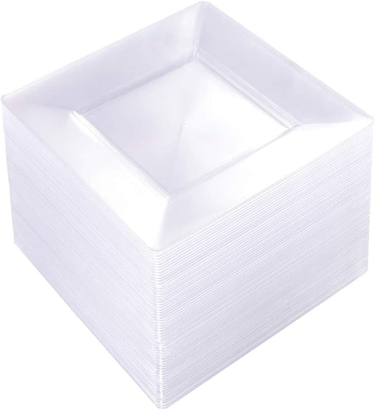 WDF 100PCS Clear Plastic Plates-6inch Square Disposable Plates- Small Appetizer Plates-Premium Clear Dessert/Salad Plates Perfect for Wedding & Parties