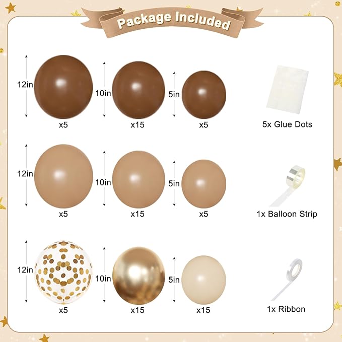 Brown Birthday Decorations, Brown Tan Beige Gold Foil Confetti Balloons Happy Birthday Banner Gold Butterfly Fringe Curtains Birthday Decorations for Women Girls