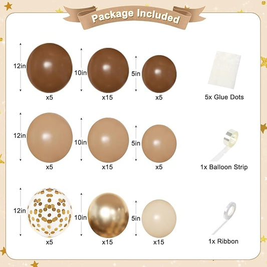 Brown Birthday Decorations, Brown Tan Beige Gold Foil Confetti Balloons Happy Birthday Banner Gold Butterfly Fringe Curtains Birthday Decorations for Women Girls