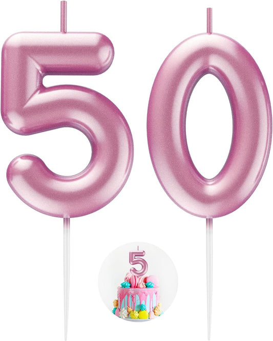 Pink Number 50 Candle Happy Birthday 3D Number Candles for Birthday Cake Party Decoration Wedding Anniversary Celebration Supplies