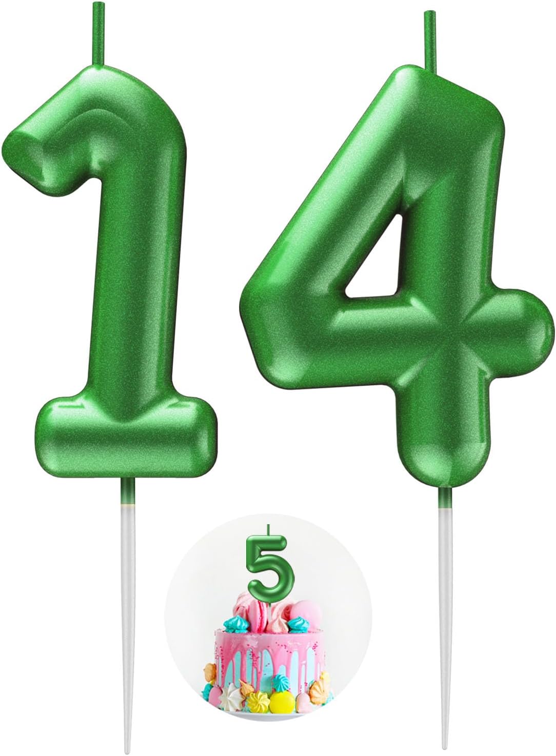 Green Number 14 Candle Happy Birthday 3D Number Candles for Birthday Cake Party Decoration Wedding Anniversary Celebration Supplies