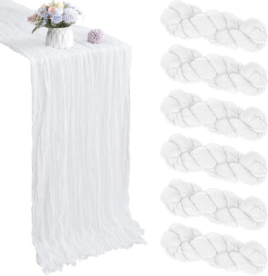 6 Pack 10FT White Cheesecloth Table Runner 35x120 Inch Gauze Rustic Boho Table Runner Cheese Cloth for Wedding Decor Birthday Party Bridal Baby Shower Table Centerpiece Decoration