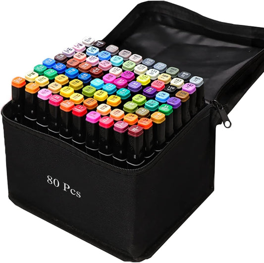80 Colors Alcohol Markers Set Chisel & Fine Dual Tip for Adults Kids,Permanent Marker Pens with Organizing Case