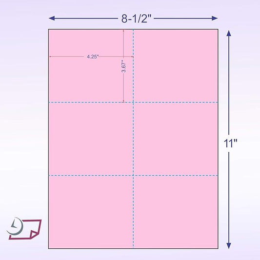 NextDayLabels Laser Printer Blank Cards - Perforated, 6 Up per Page - Pink, 300 Cards