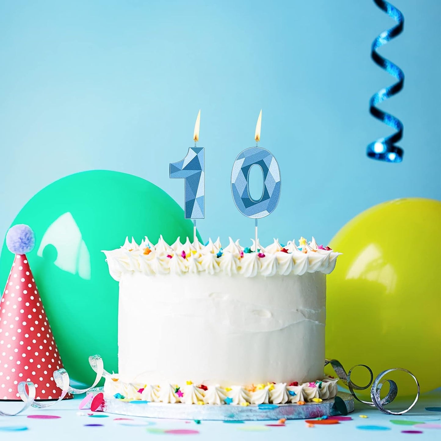 Nuanchu 10th Birthday Candles 3D Diamond Shape Number Candles Numeral Birthday Cake Topper Cake Candles for Family Baking Theme Party Decoration Cake Decorating Supplies (Blue)