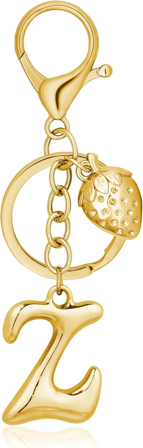 Gold Bubble Heart Initial Bag Charms for Handbags – Cute Initial Letter Keychain for Women, Purse Charms, Gold Gift