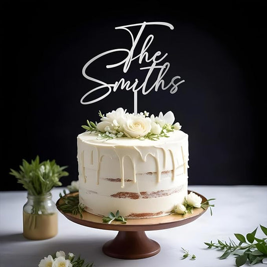 Personalized Wedding Cake Topper in Acrylic Custom Bride and Groom Last Name Cake Decoration