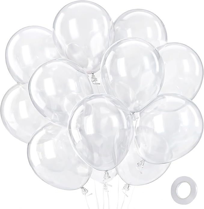 Clear Balloons 100 Pack 12 Inch Latex Transparent Balloons for Baby Shower Christmas Graduation Wedding Anniversary Engagement Bridal Shower Birthday Bubble Party Decorations