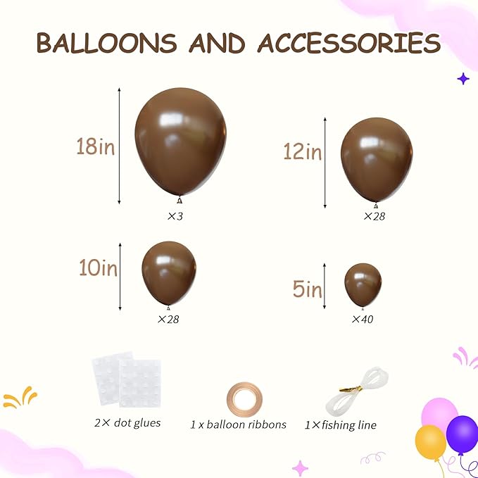 99Pcs Dark Brown Balloon Arch Kit - 18/12/10/5 inch Retro Coffee Tan Latex Balloons for Boho Birthday, Bear Baby Shower, Wedding, Thanksgiving