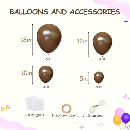 99Pcs Dark Brown Balloon Arch Kit - 18/12/10/5 inch Retro Coffee Tan Latex Balloons for Boho Birthday, Bear Baby Shower, Wedding, Thanksgiving
