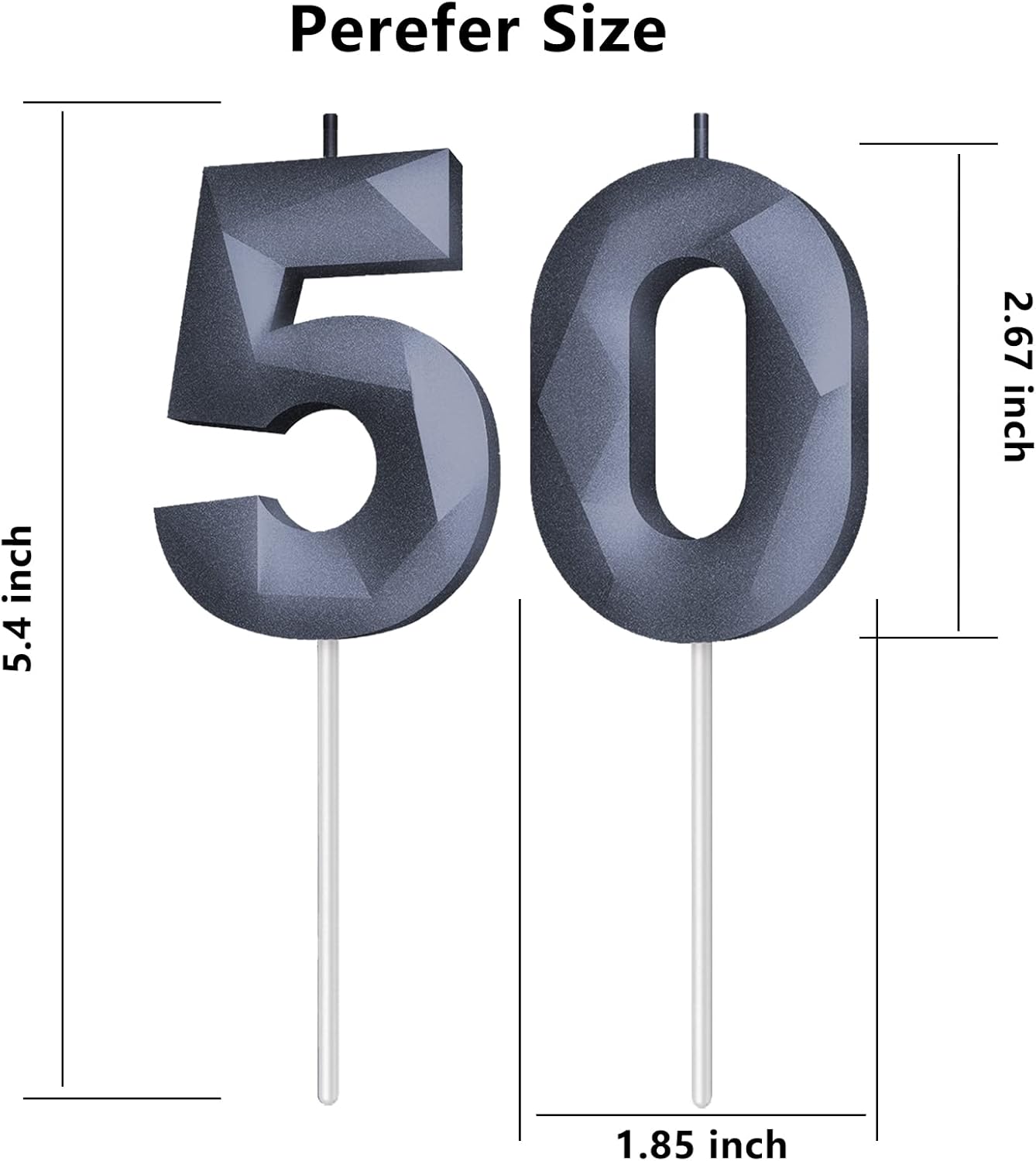 Number Birthday Candles(50 Candle Black) 3D Diamond Shape 50th Happy Birthday Cake Topper Decorations for Women Men Birthday Wedding Anniversary Celebration Theme Party Supplies