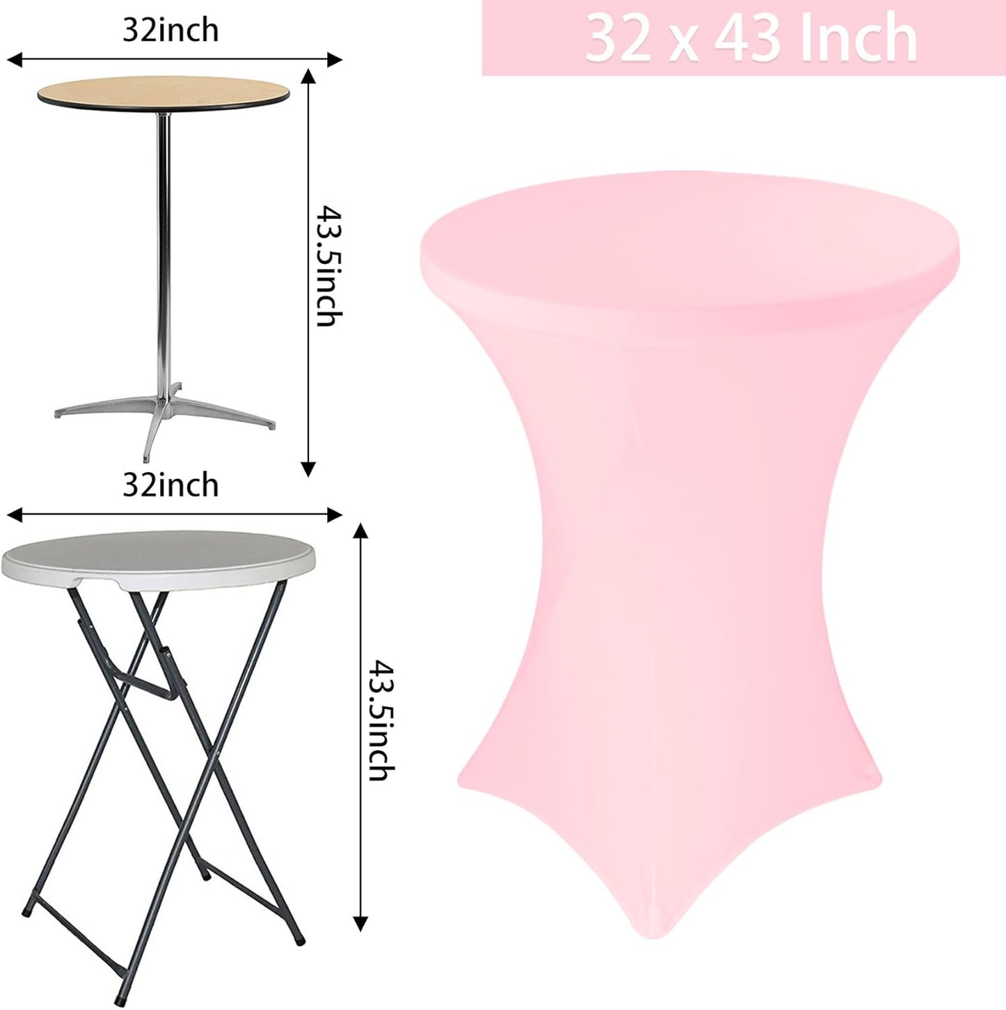 6 Pack Cocktail Spandex Tablecloth 32"x43" Pink Stretch Square Corners Cocktail Table Cover Fitted High Top Round Table for Bar Wedding Birthday Party Banquet