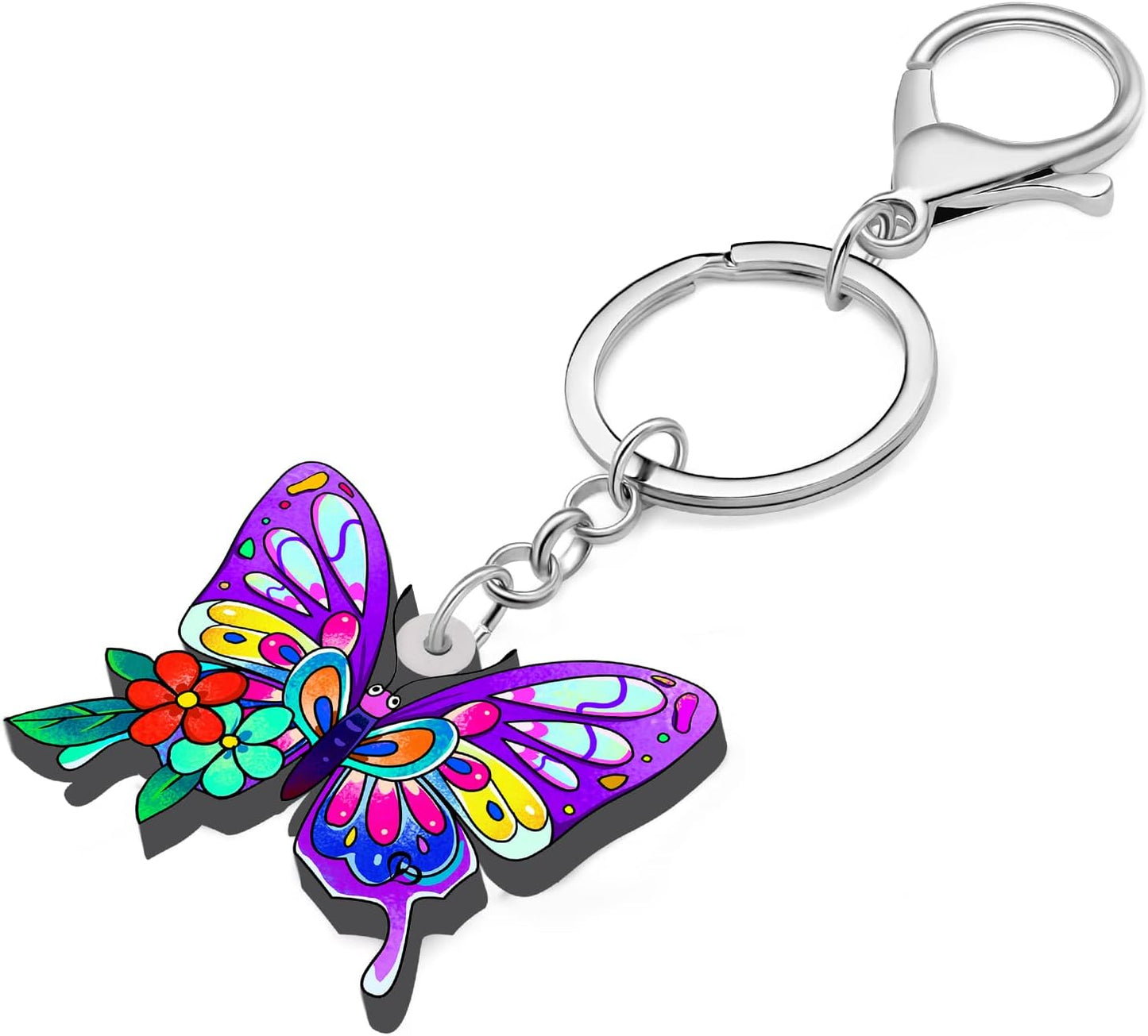 BONSNY Morpho Menelaus Butterfly Key Chains for Women Car Purse Bag Rings Pendant Charms