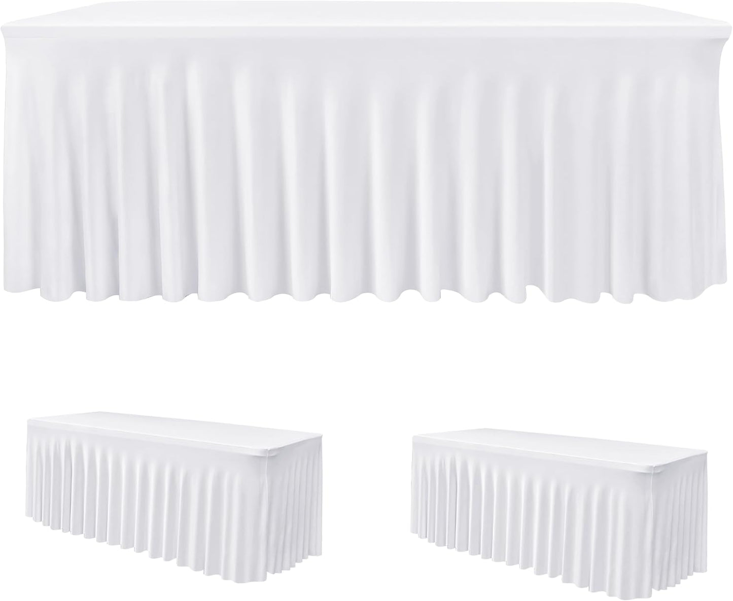 HolidayIdeas White 4ft Spandex Tablecloth 2 Pack Fitted Stretch Rectangluar Table Skirts 24x48 Inch, Wrinkle-Free Floor Length Polyester Table Cover for Weddings Parties Banquets Events