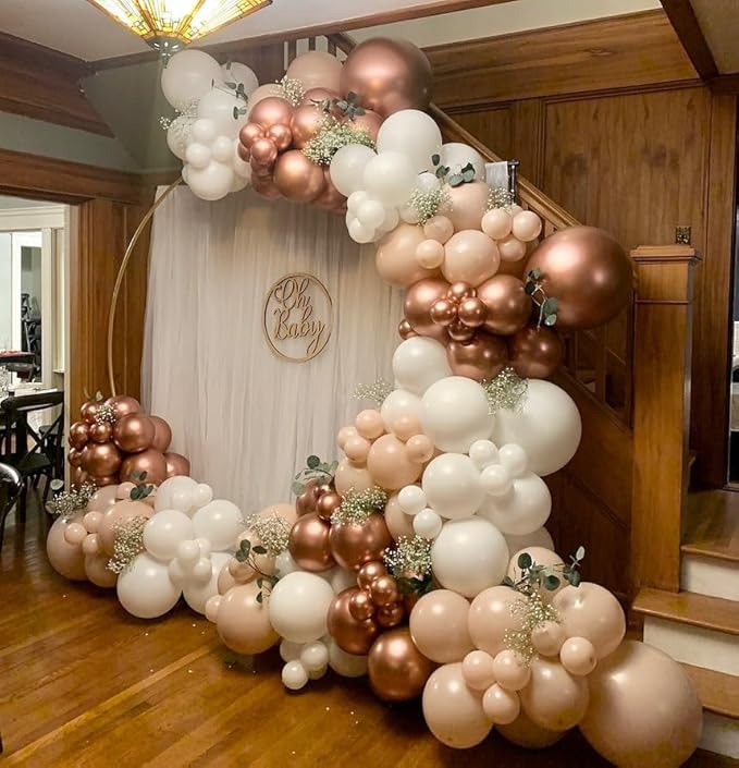 Rose Gold Confetti Latex Balloons, 60 pcs 12 inch White Metallic Gold Party Balloon with 33 Ft Rose Gold Ribbon for Birthday Wedding Anniversary Bridal Shower Decoration