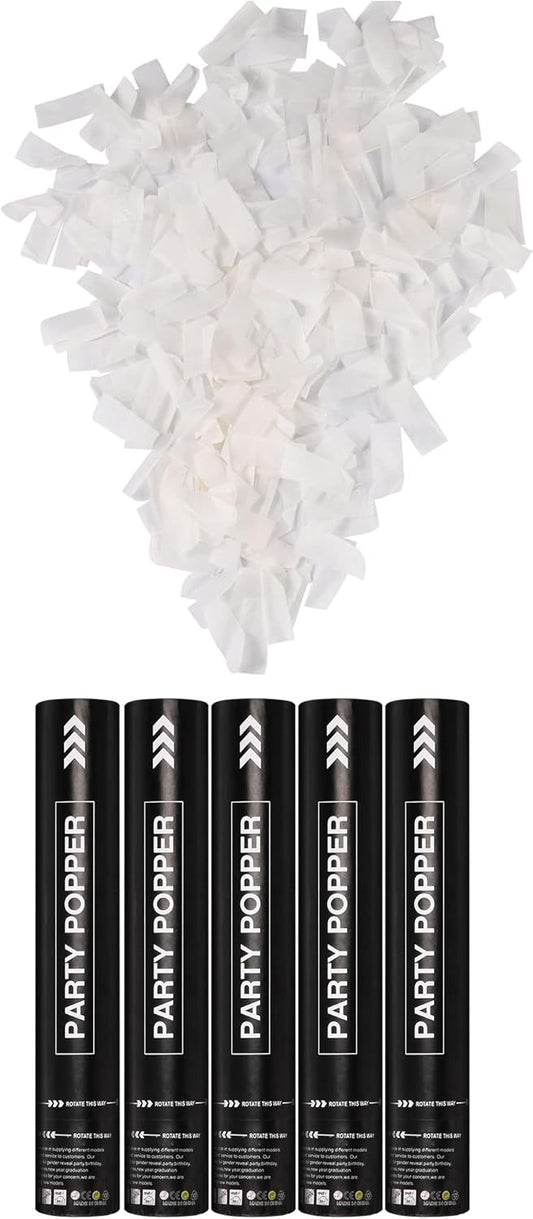 White Confetti Poppers 12 Inch,Wedding Confetti Cannon Air Powered(5 Pack),Launches 20-25ft, Party Poppers for Engaged,Birthday,Celebrations and New Years Eve