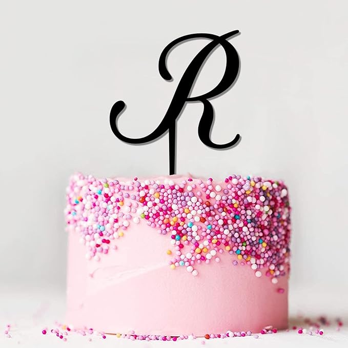 Letters R Cake Toppers Personalized Initial R Black Acrylic Wedding Cake Toppers Mr Mrs Monogram R Rustic Party Cake Supplies Gifts for Birthday Bride Shower Anniversary