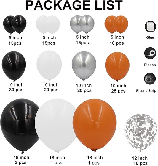 Orange and Black Balloons Arch Kit 164pcs Orange Black White and Chrome Silver Confetti Balloons for Baby Shower Graduation Halloween Fall Themed Birthday Party Decorations