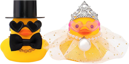 wonuu Pair Set of 2 Bride and Groom Rubber Ducks for Wedding Favors, Party Favors, Ceremony Gift Set, Marriage Souvenir, Marry Blessings, Aniversary Present, White Dress&High Top Hat
