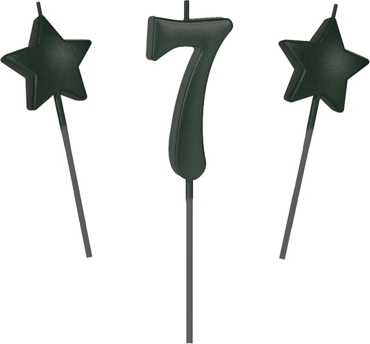 2.75in Tall Black Number 7 Birthday Candles - Glitter Black Happy Birthday Cake Toppers and Cupcake Decoration for Adults and Kids' Parties