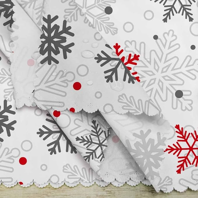 Christmas Snow Napkins Cloth Washable Set of 4 Snowflakes Red Gray Polyester Kitchen Dinner Napkins for Holiday Festive Wedding Decor 18 x 18 inch