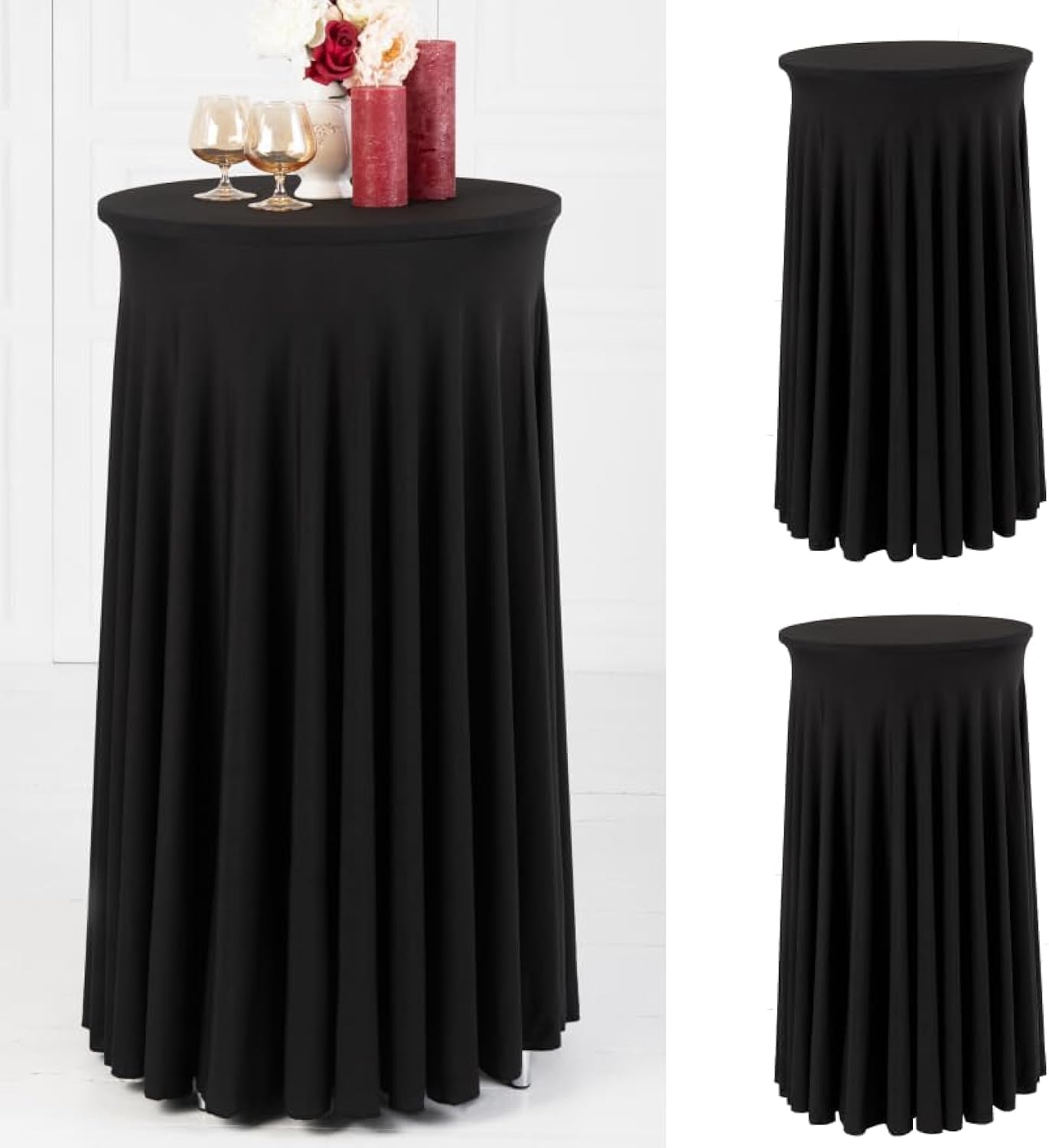 Your Magic Moment Round Cocktail Table Skirt Black Set of 2 for highboy Round Tablecloth Spandex Fitted Table Covers for 24 in Small Corner