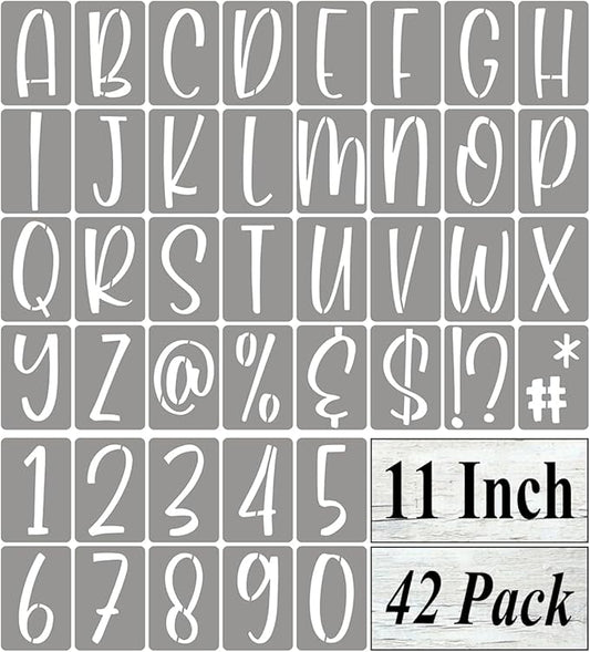 11 Inch Alphabet Letter Stencils for Painting - 42 Pack Letter and Number Stencil Templates with Signs for Painting on Wood, Reusable Letters and Numbers Stencils for Chalkboard Wood Signs & Wall Art