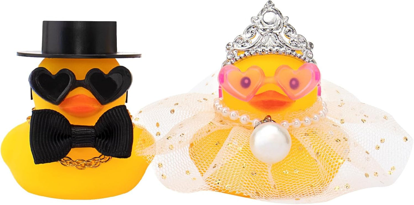 wonuu Pair Set of 2 Bride and Groom Rubber Ducks for Wedding Favors, Party Favors, Ceremony Gift Set, Marriage Souvenir, Marry Blessings, Aniversary Present, White Dress&Short Top Hat