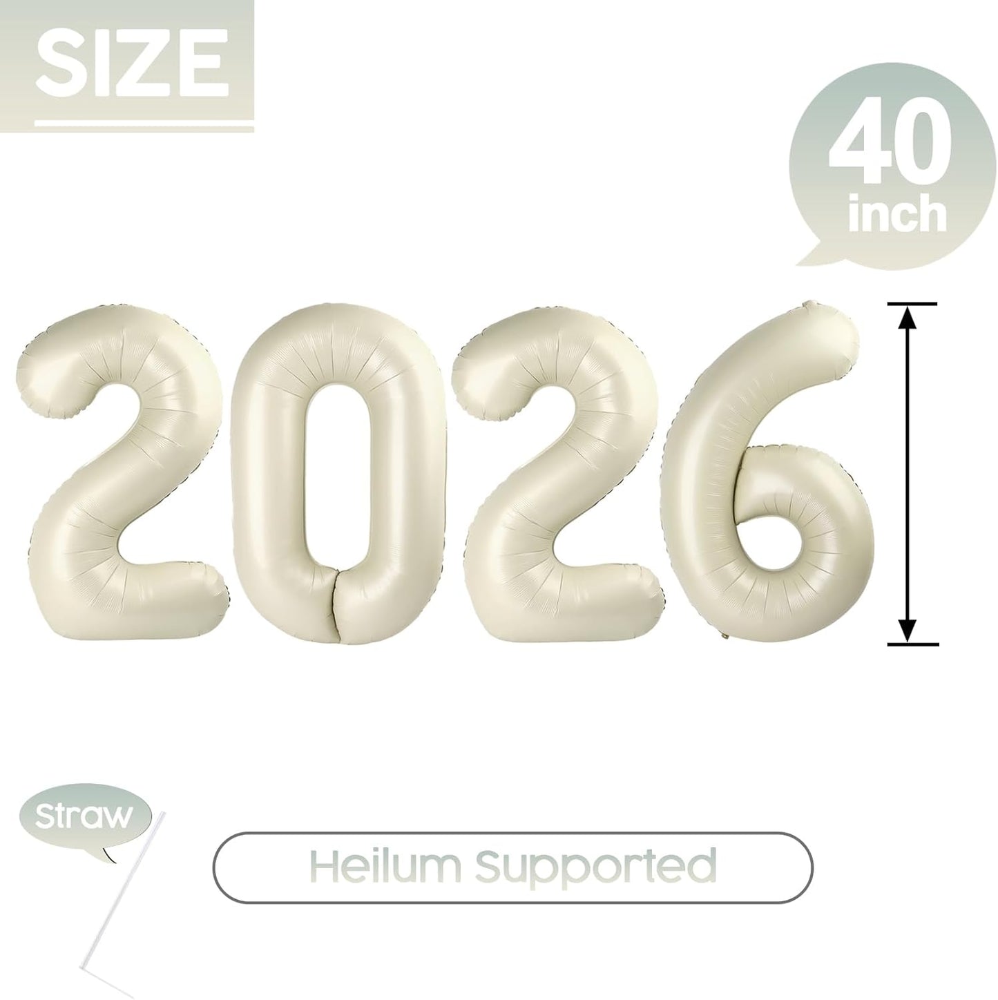 2026 Balloon - Cream Birthday Number Balloons, 40 Inch Large Foil Balloons for Men Women Boys Girls Cream Themed Birthday Decorations，Number 2026 Balloon