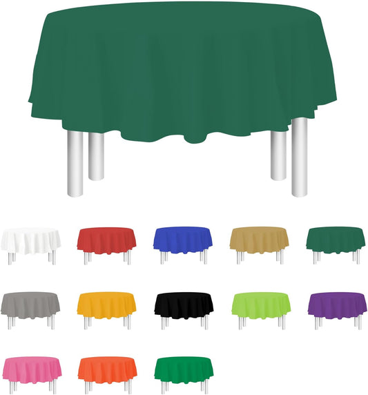 Green Disposable Plastic Tablecloth for Round Tables (12 Pack) Table Cloths for Parties, Events & Weddings, Indoors & Outdoors, 84 inches, Plastic Table Cover