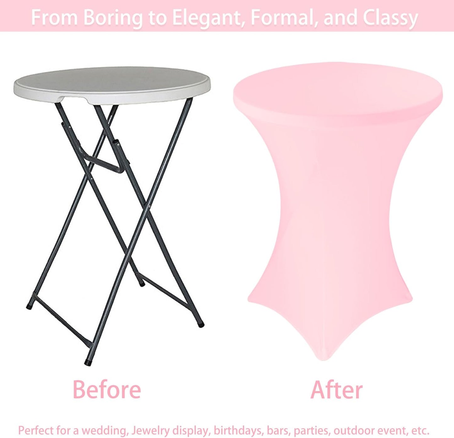 6 Pack Cocktail Spandex Tablecloth 32"x43" Pink Stretch Square Corners Cocktail Table Cover Fitted High Top Round Table for Bar Wedding Birthday Party Banquet