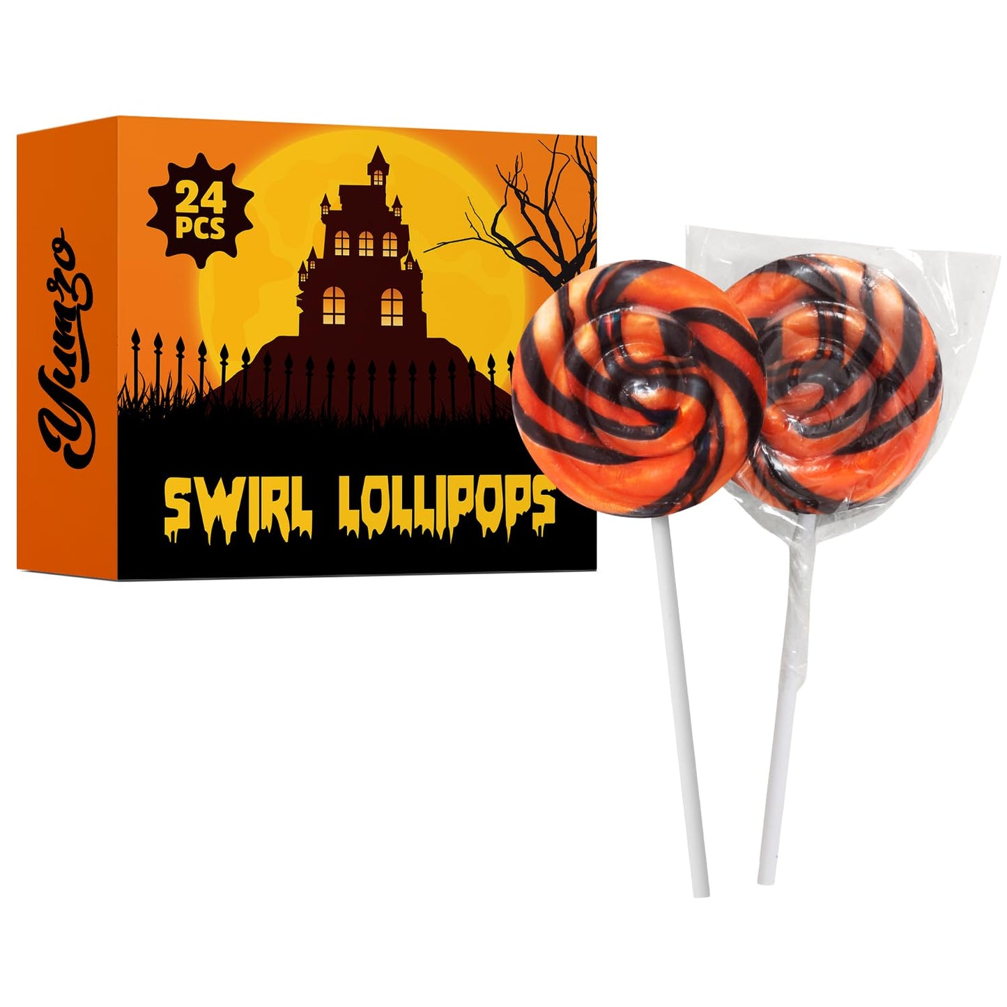 Halloween Lollipops, 24 Pieces of Halloween Candy Individually Wrapped, Perfect Suckers for Kids and Families, Swirly Trick or Treat Lollipop Design for Extra Fun