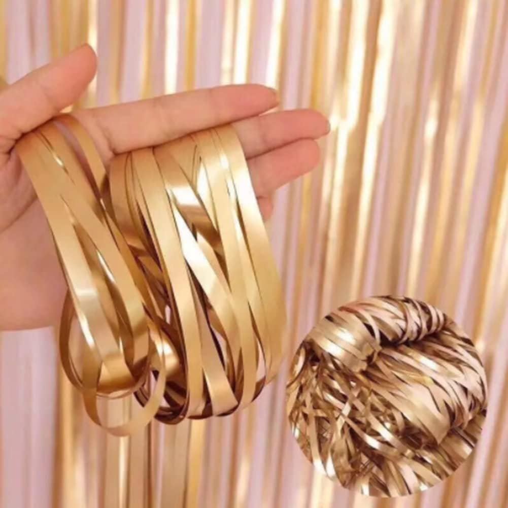 Tinsel Fringe Backdrop Party Decor Foil Curtain Party Decorations for Birthday Holiday Celebration Graduation Baby Shower Engagement Bachelorette Wedding Photo Booth Props(Gold)