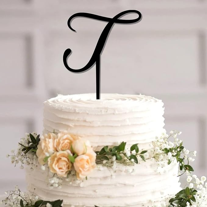 Monogram T Wedding Cake Toppers Personalized Alphabet T Black Acrylic Cake Toppers Bride And Groom Letters T Funny Party Cake Decoration Gifts for Bride Shower Anniversary Engagement