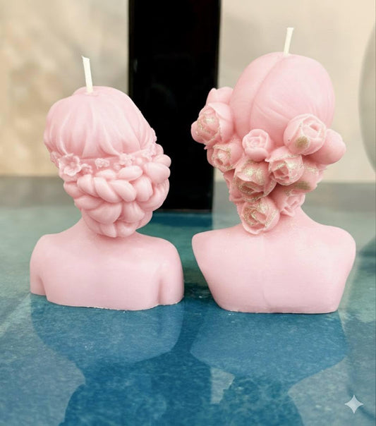 Handmade Bust Candle – Elegant Goddess Sculpture Candle – Decorative Home Décor & Unique Gift (Set of Two, Pink)