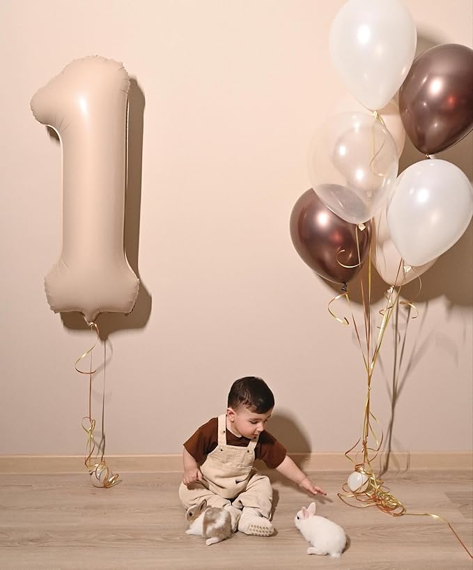 40 Inch Light Brown 1 Balloon for First Birthday, Tan 1st Number Balloons Khaki Birthday Decorations for Girl Boy Kids Toddler Baby, Beige One Giant Number 1 Balloon