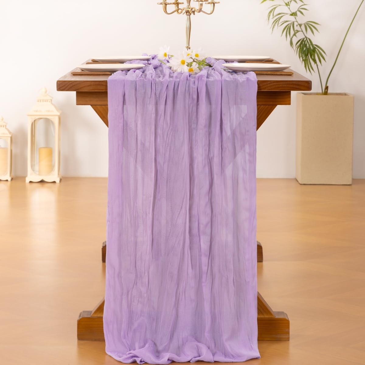 Socomi 3pcs Lilac Purple Lavender Cheesecloth Table Runner Fall Thanksgiving Boho Rustic Gauze 120 inch 10FT Cheese Cloth Runner for Wedding Party Baby Shower Birthday Home Decor Holiday Decorations
