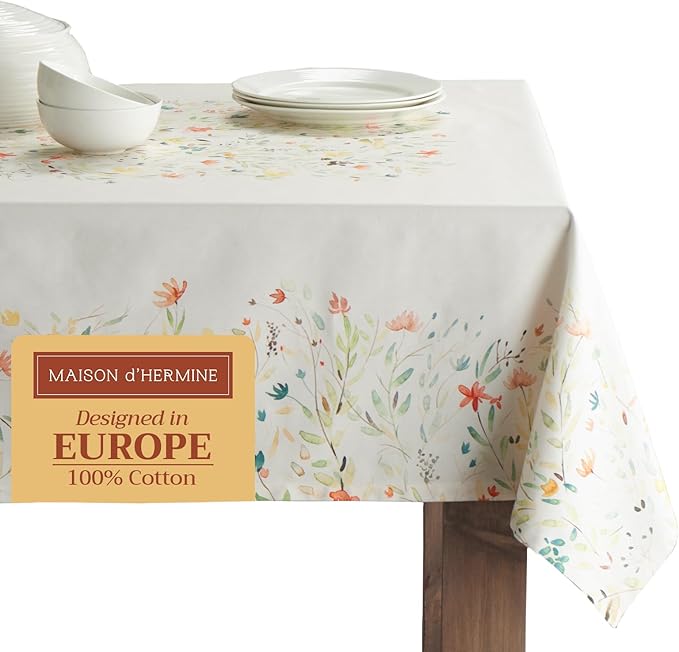 Maison d' Hermine Table Cloth Rectangle Table 100% Cotton 70 x 120 Inches Tablecloth Reusable Decorative for Dining Room Farmhouse Home Valentines Day Decorations Spring Summer - Colmar