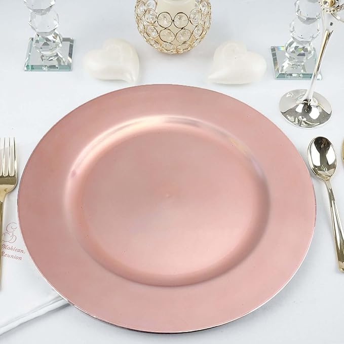 Efavormart 12 pcs 13" Blush Rose Gold Round Charger Plates for Tabletop Decor Holiday Wedding Catering Event Decoration