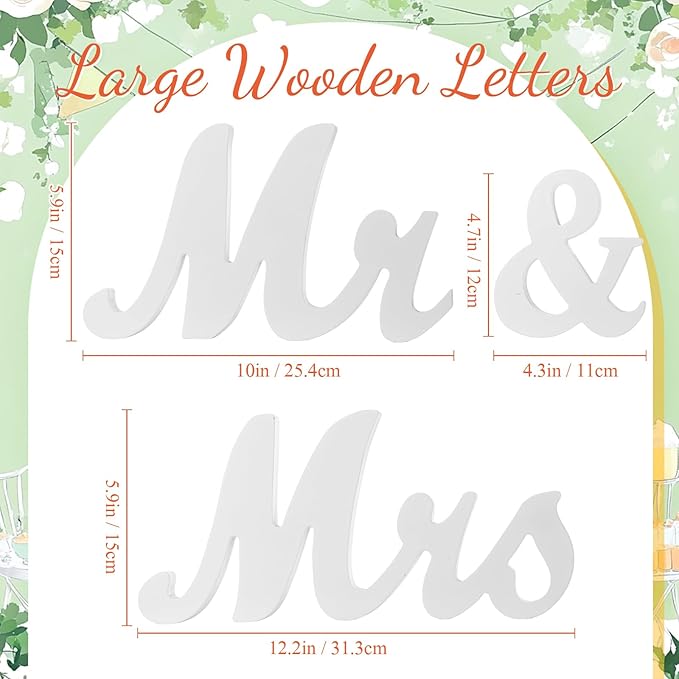 2pcs Large White Mr & Mrs Sign for Wedding Table with 5.91ft Artificial Flowers Garland, Wedding Centerpieces Wooden Bride and Groom Table Decorations for Engagement Decor (Champagne Rose)