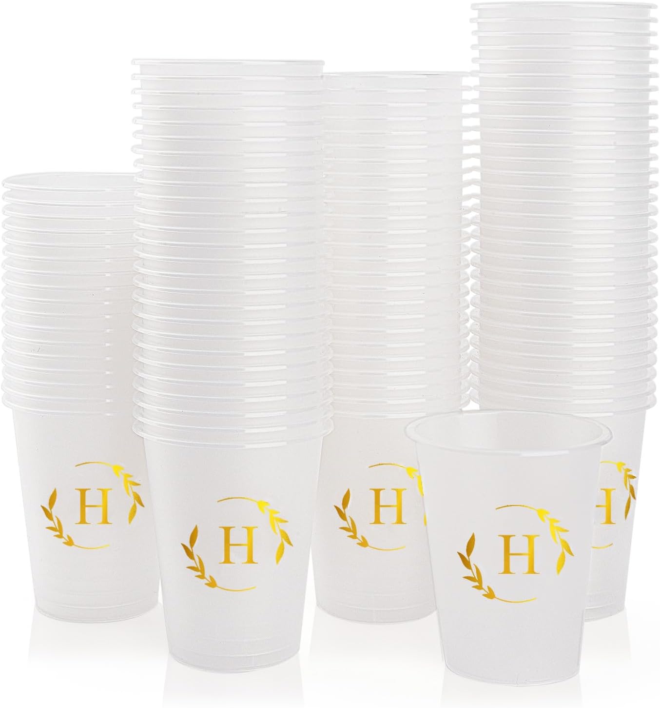 100 Monogrammed Cups Disposable Initial Plastic Cup 12 oz Wedding Personalized Cup for Wedding Reception Baby Shower Birthday Party(Letter H)