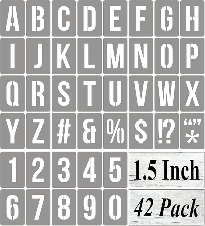 1.5 Inch Alphabet Letter Stencils for Painting - 42 Pack Letter and Number Stencil Templates with Signs for Painting on Wood, Reusable Numbers and Letters Stencils for Chalkboard Wood Signs & Wall Art