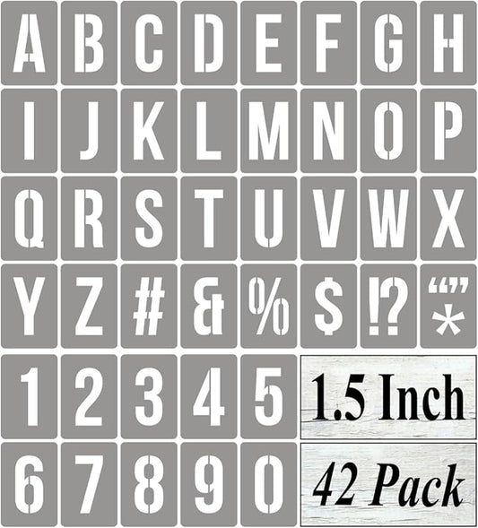 1.5 Inch Alphabet Letter Stencils for Painting - 42 Pack Letter and Number Stencil Templates with Signs for Painting on Wood, Reusable Numbers and Letters Stencils for Chalkboard Wood Signs & Wall Art