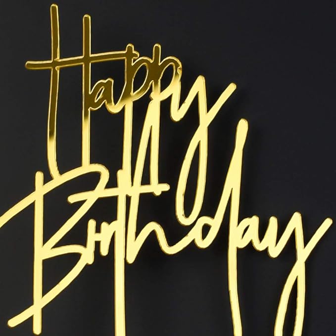 Happy Birthday Cake Topper, Acrylic Birthday Party Decorations Celebrations, Mirror Gold