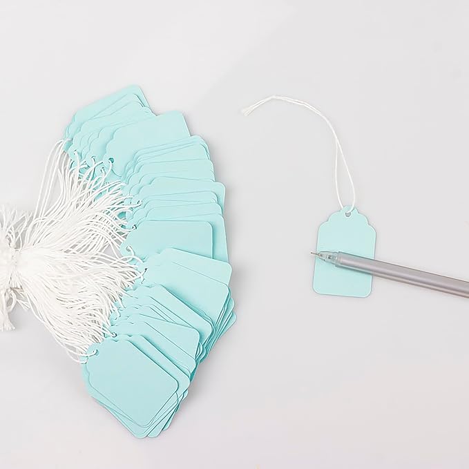 Price Tags with String Attached, 500 PCS Marking Tags for Crafts, Clothing and Gift Wrap (1.88"x1.18",Pale Blue)