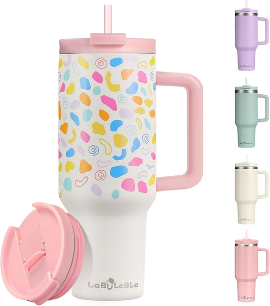 40oz Tumbler with Handle,Double Wall Vacuum Reusable Stainless Steel Insulated Water Bottle,With Leak Proof lid and Straw for Iced or Cold Beverages (Cloud-like White)