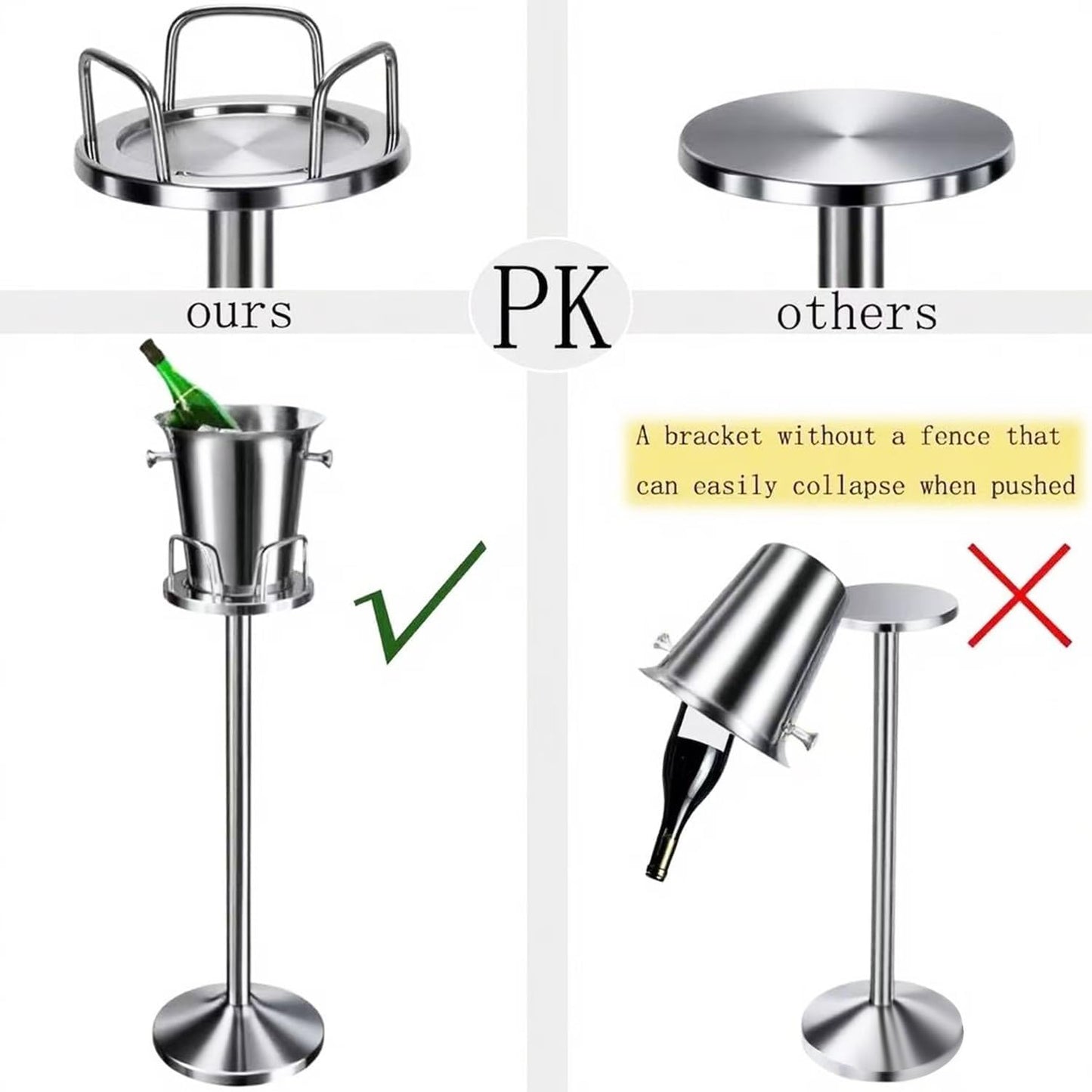 Ice Bucket with Stand Christmas Stainless Steel Standing Bucket Ice Cube Container, Wine Bucket on Rack Gold Champagne Ice-Bucket for Wine Beer KTV Club Bar BBQ Party Wedding, 12lb 5L
