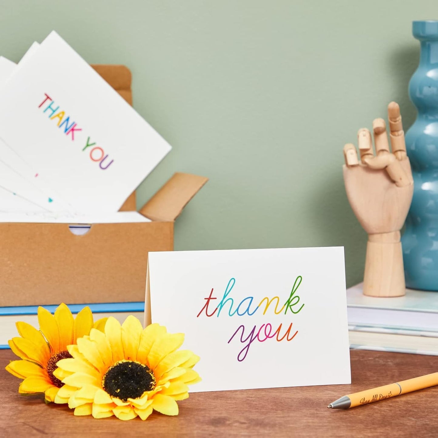 Juvale Thank You Cards with Envelopes - Bulk Blank Thank You Notes & Cards for Kids & Adults - 6 Assorted Rainbow Designs - White, 48 Pack, 4 x 6 In